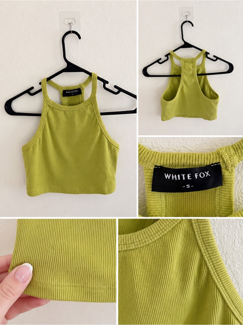 White Fox Lime Green Ribbed Racerback Crop Tank Top Size Small